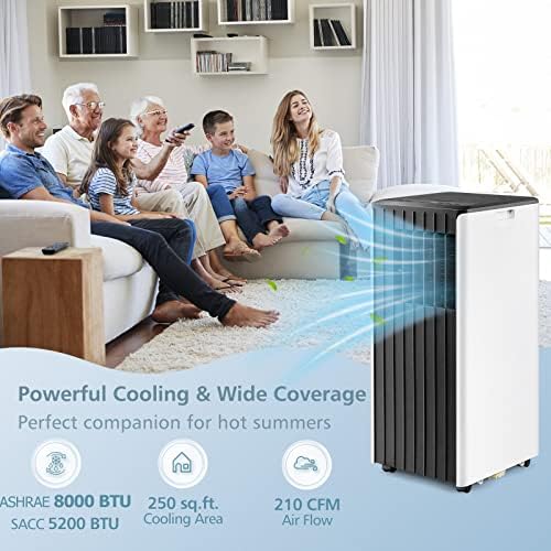 PETSITE 8000 BTU Portable Air Conditioner, 3-in-1 AC Cooling Unit with Remote Control, Dehumidifier & 24H Timer, Stand up Air Conditioner Cools Rooms up to 250 Sq.Ft, Window Kit Included