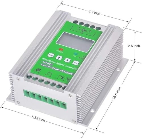 Hybrid Wind Solar Charge Controller - MPPT 12V/24V/48V Auto Boost for Off-Grid Battery Systems, LCD Display, Supports 800W Wind & 600W Solar Panel