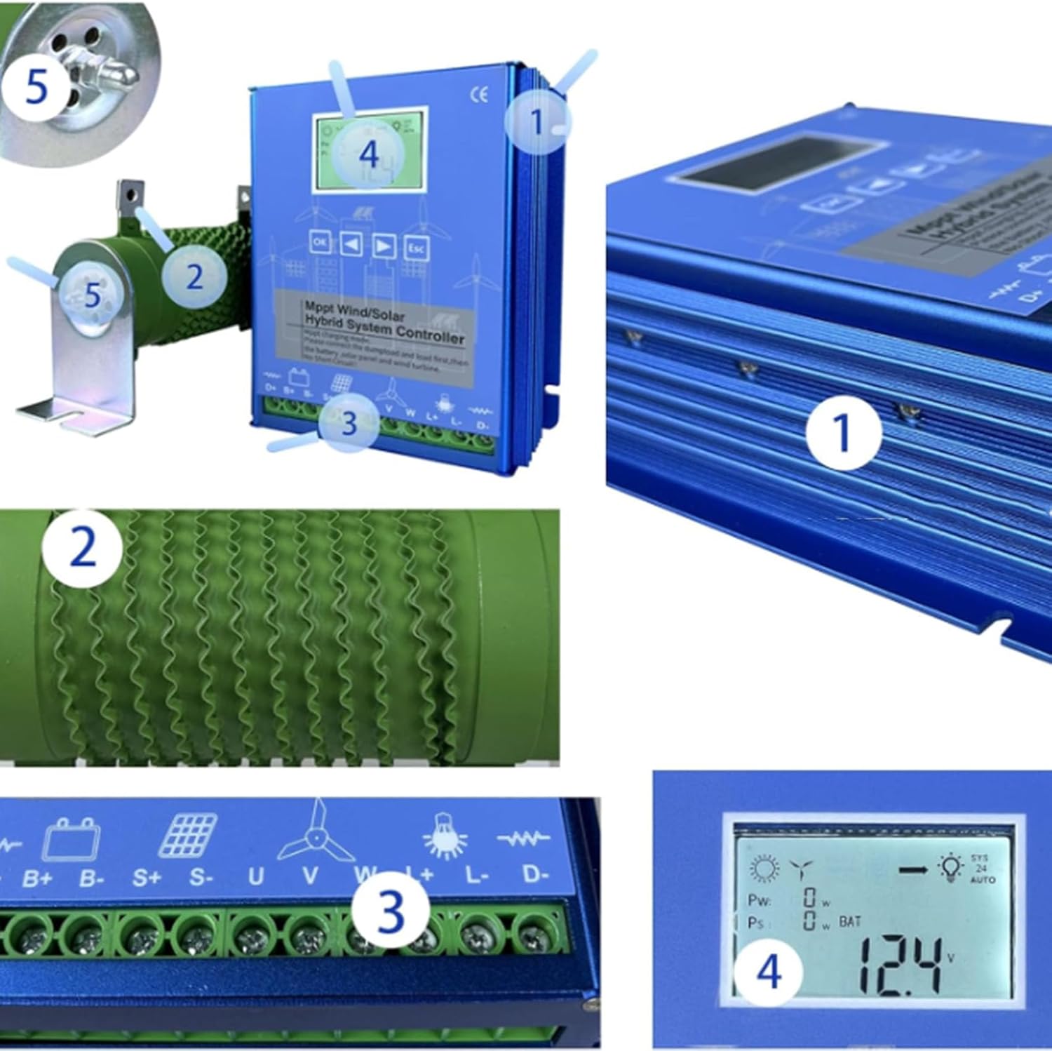 12v, LCD Wind and Solar Hybrid System 1000W-5000W MPPT Charging Controller 12V/24V/48V Household Lighting Equipment Automatic Controller 12V