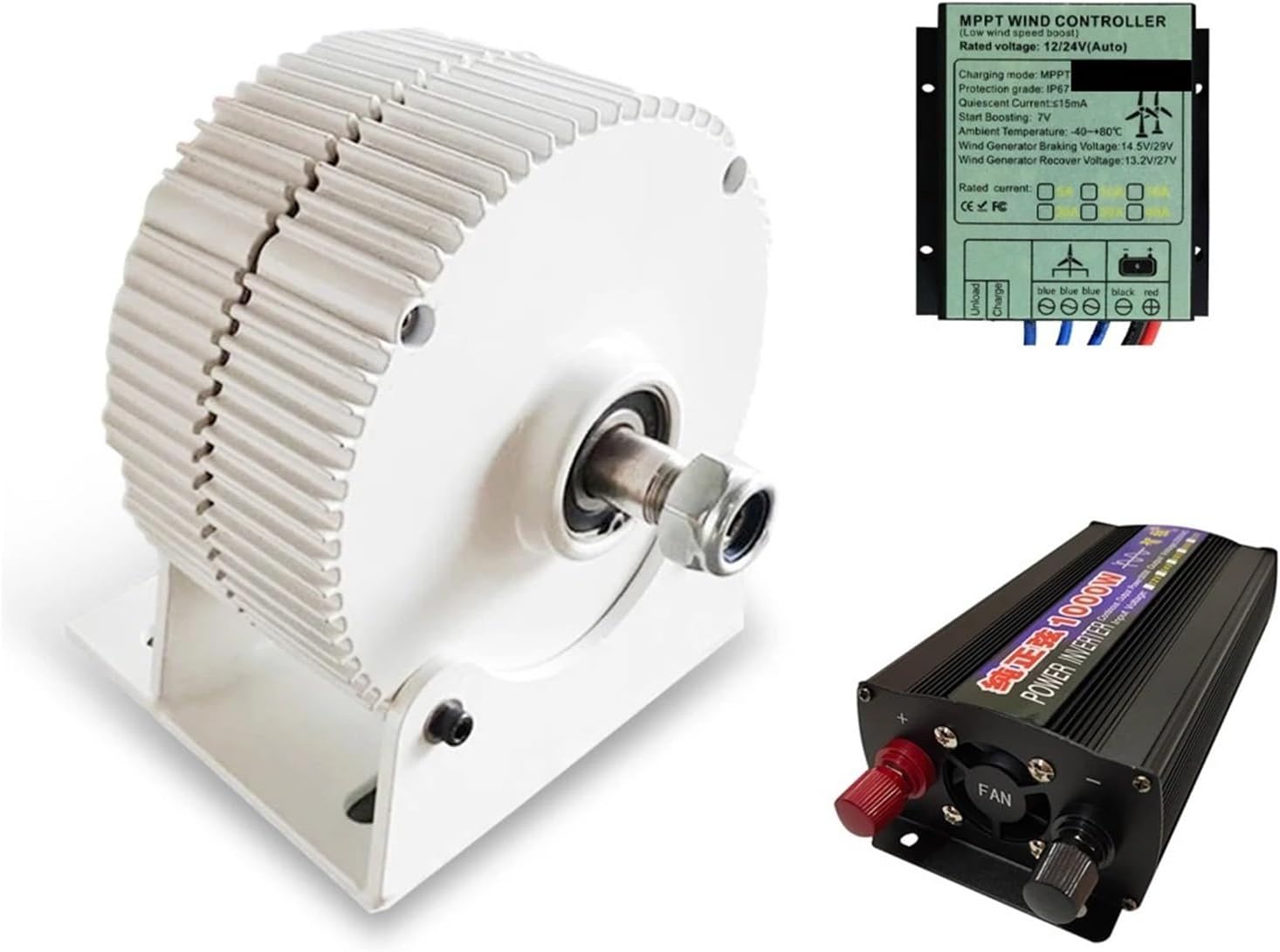 Low Speed 1000W 12V 24V 48V Gearless Permanent Magnet Wind Turbine Generator Use for House Farm Factory Industrial Energy(with Base,48V)