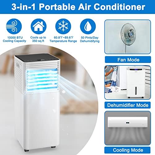 LDAILY 8000 BTU Portable Air Conditioner, 3-in-1 Air Cooler w/Dehumidifier & Fan Mode, Cools up to 230 sq.ft, Multifunctional Air Cooler w/Sleep Mode, 24H Timer, 2 Fan Speeds, Remote Control (Black)