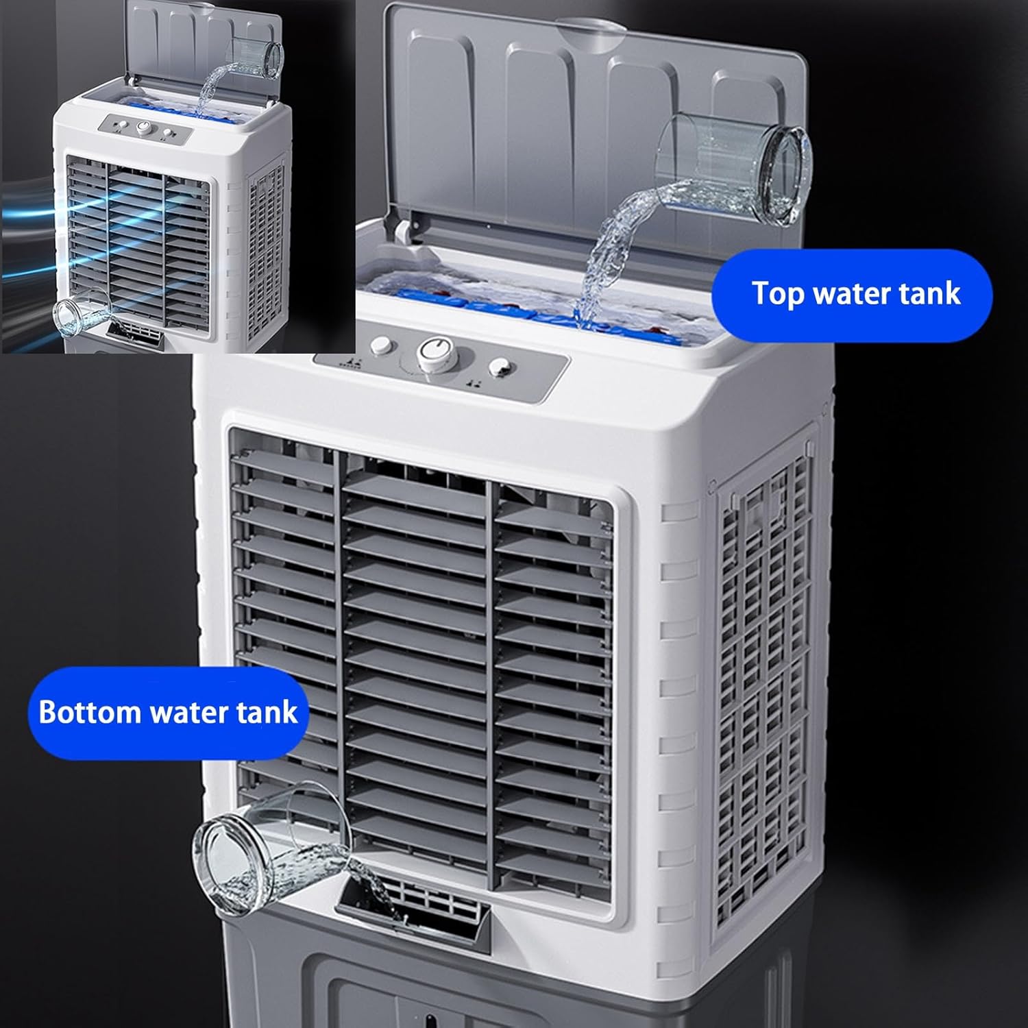 Portable Air Conditioner for Efficient Cooling, 3 Wind Speed Swamp Cooler, Evaporative Air Cooler with Knob Control & Water Tank, for Home Factory Supermarket(95cm/37.4in)