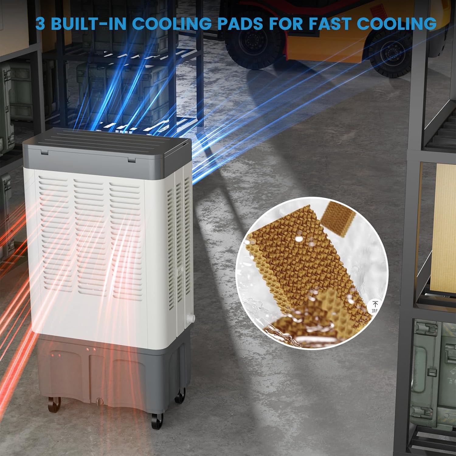 Zynkez 19Gal Large Swamp Cooler, 6500 CFM Evaporative Air Cooler for Outdoor with 3-Speed, 8 Ice Packs, 120° Oscillating Portable Swamp Cooler Air Conditioner for Garage, Patio, Yard, Factory