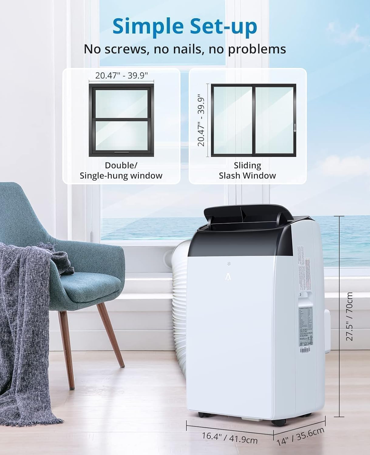 Portable Air Conditioner - 12,000 BTU, 3-In-1 Functionality (Cooling, Dehumidifier, Fan), Cools Up to 450 Sq.Ft, Remote Control, 24-Hr Timer, Smooth Caster Wheels, Perfect for Home，Black top cover