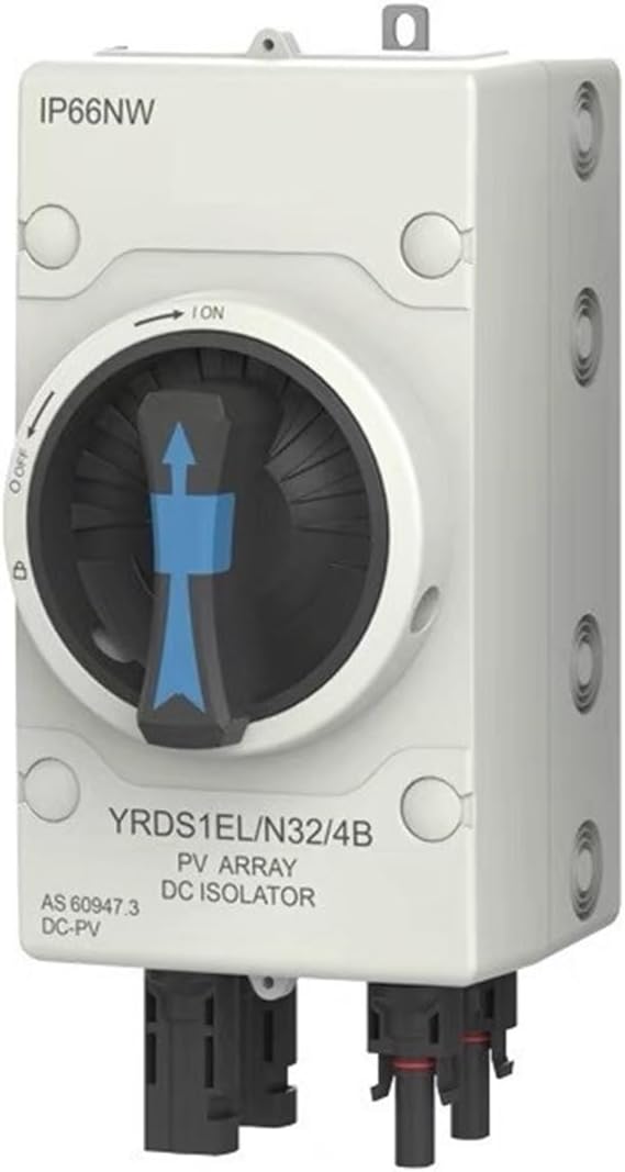 1200VDC 32A DC Isolator Switch Disconnector IP66 Waterproof Solar Electrical Enclosure with 2 Pairs PV Connectors with TUV CE(Gold)