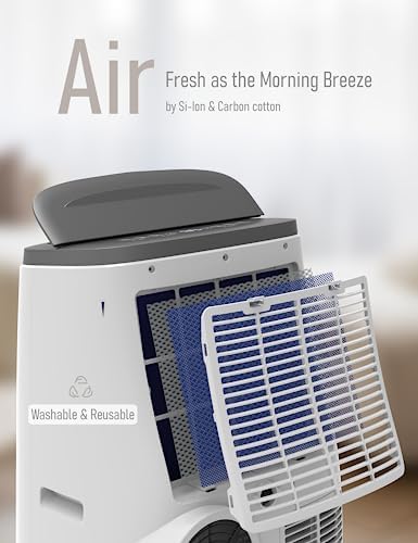 DEXSO Portable Air Conditioner 14,000 BTU, A/C for Rooms up to 750 Sq. Ft, Built-in Dehumidifier, Fan, and Sleep Mode, Includes Remote Control, Reusable Filter, and Window Kits