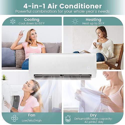 RELAX4LIFE Mini Split Ac/Heating System, 12000 BTU Ductless Mini Split Air Conditioner w/Heat Pump, Remote Control, Cools Up to 750 Sq.Ft, Installation Kit, 21 SEER2 208-230V Inverter Split AC Unit