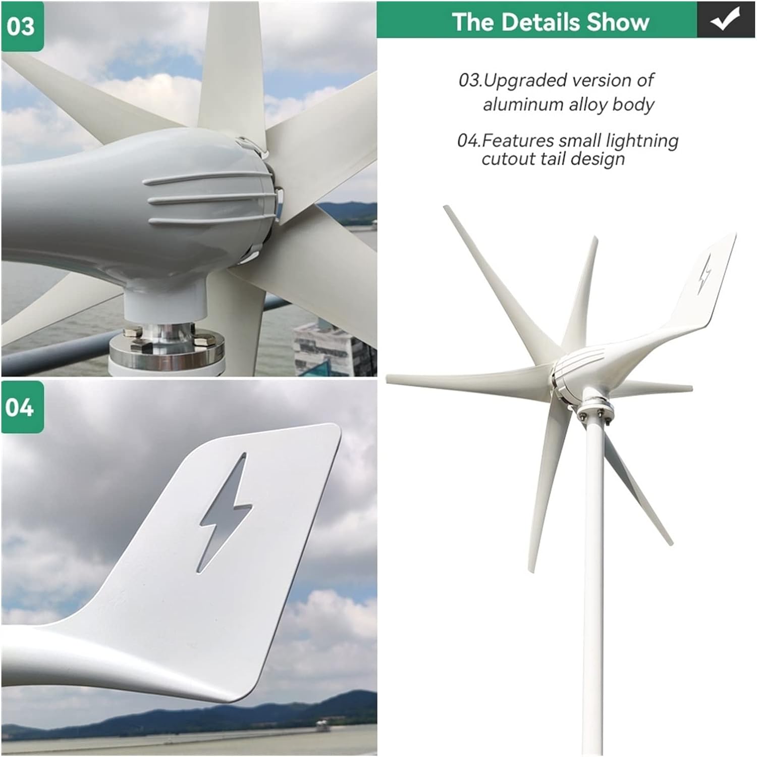 Wind Turbine, Small Wind Turbine Free Energy 3kw 3000w 48v 24v 12v 6 Blades with MPPT/Charge Controller Windmills RV Yacht Farm for Home Use(with Mppt Controller,12v)