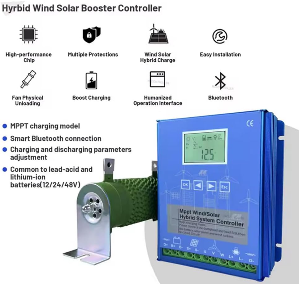 24V,HYZHANHONG Wind Solar Hybrid Charge Controller 15000W 12V 24V 48V MPPT Boost Charge Regulator with LCD Display and Dump Load,for Home Street Light