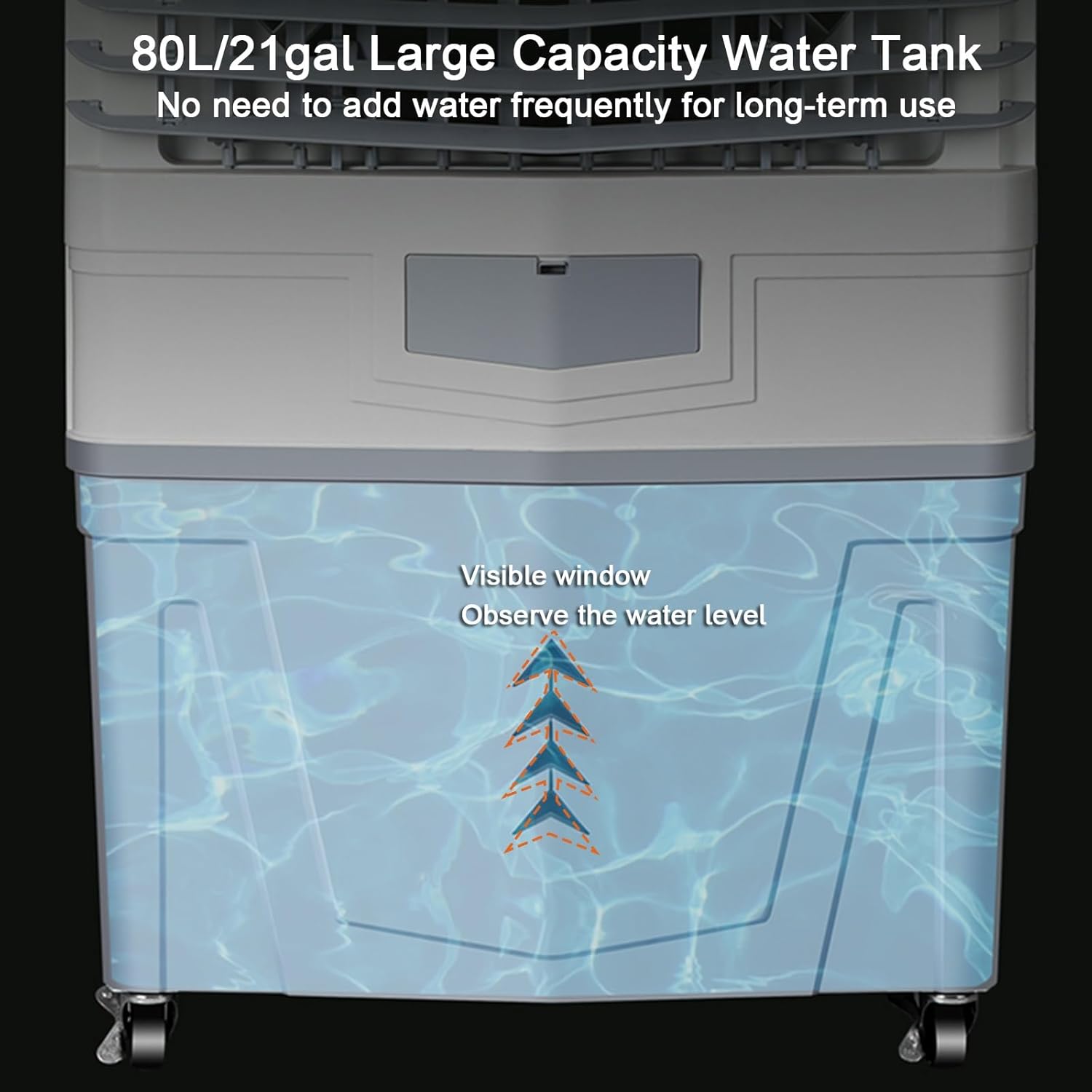 Portable Air Conditioners, Air Conditioner Fan, Strong and Resistant to Pressure, Wide-angle Air Supply, 3 Wind Speeds, 80L/21gal Water Tank, for Room, Office