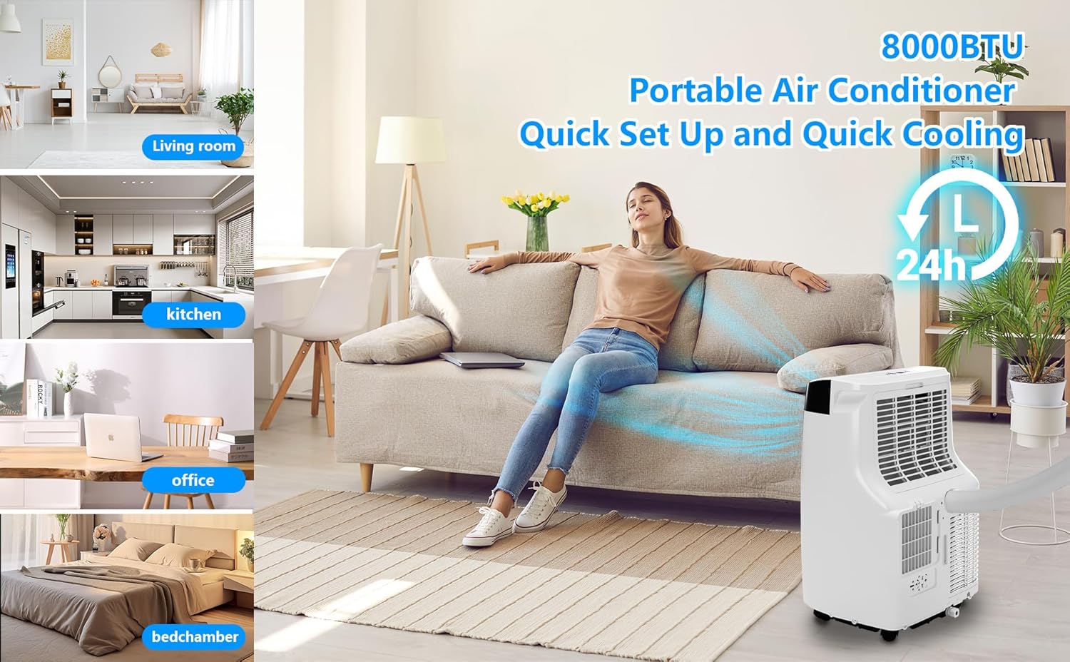 10,000 BTU Portable Air Conditioner, Cools Rooms Up to 450 Sq.Ft, 3-In-1 Floor AC Unit With Dehumidifier & Fan Modes, 24H Timer, Remote Control & Window Kit, Quiet Operation for Bedroom, Office, Home