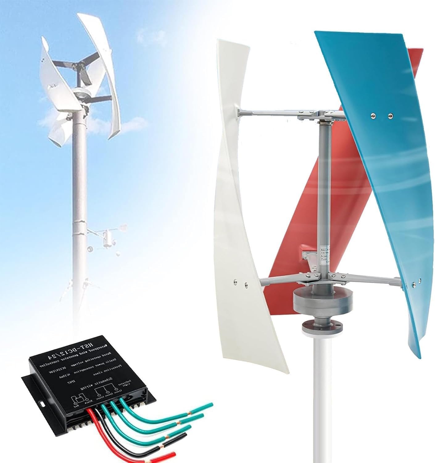 18000W Vertical Axis Wind Turbine Generator Kit, 12V/48V with Controller, Auto Wind Direction Adjustment for Home, Boats, Gazebos - Renewable Energy Solution