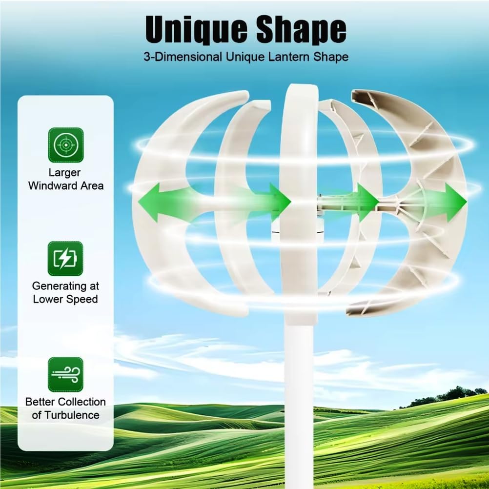 12000W 42.65Ft/S Vertical Axis Wind Turbine Generator Home Windmill Kit Hybrid Wind System with Controller for Home, Business, Industrial Energy Supply (12V, White)