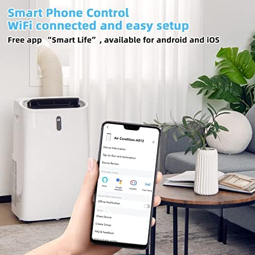 LDAILY 4-in-1 Portable Air Conditioner w/Remote Control, 12000 BTU AC Unit w/Cool, Heat, Fan, Dry & Sleep Mode, Smart Phone Control, Cools Up to 450 sq.ft, Air Cooler w/Window Kit (12000 BTU)
