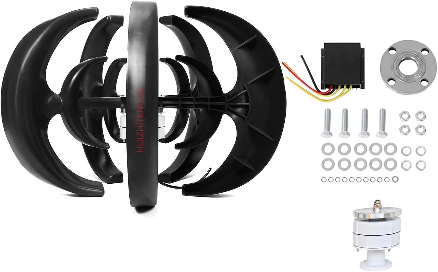 5000W Black Lantern Wind Turbine Generator, 5-Blade Low Start Up Speed Vertical Wind Turbine Generator 12V 24V 48V for Home Hybrids Streetlight (Black)