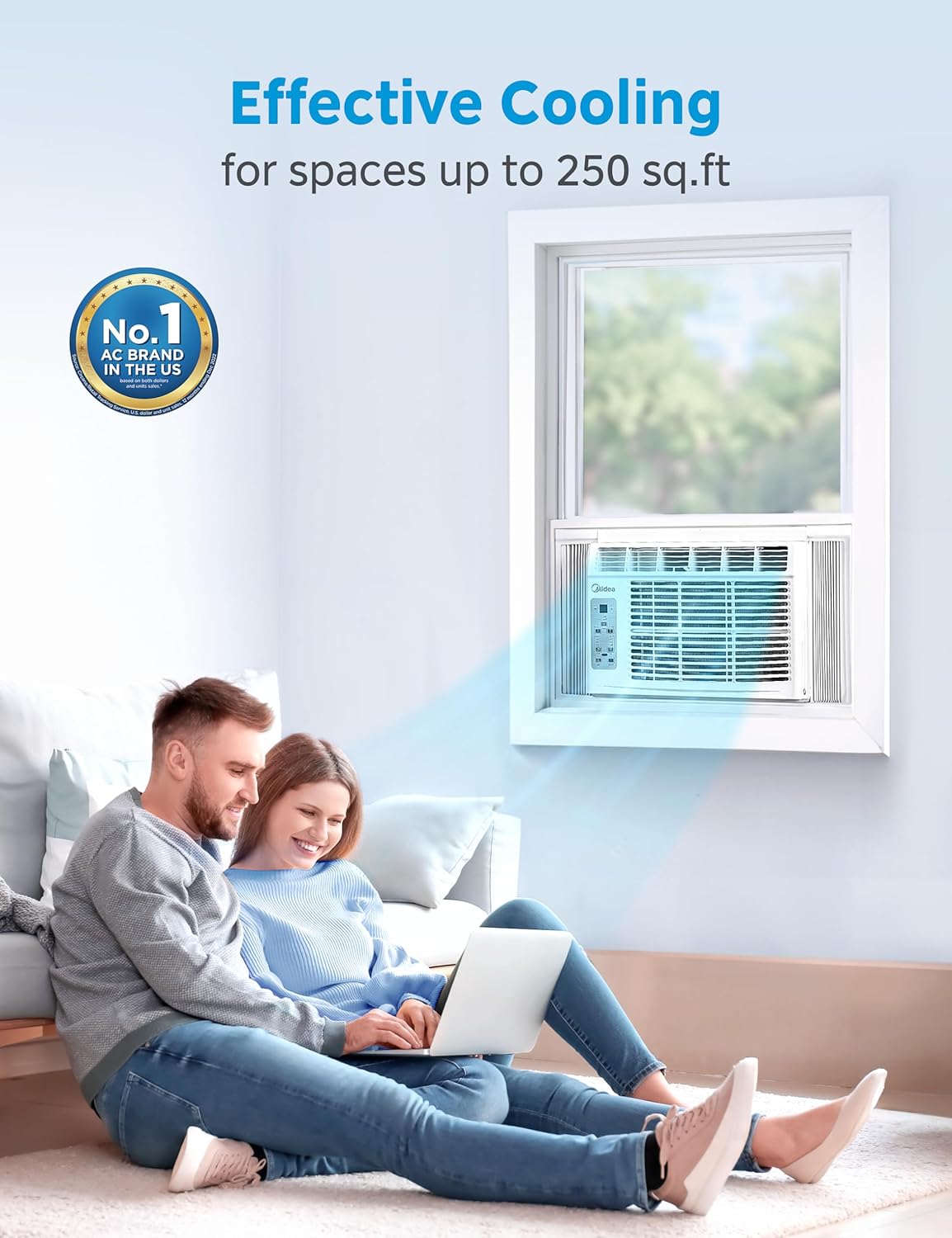 Midea 6,000 BTU Window Air Conditioner, 3-in-1 Cool/Fan/Dehumidifier Window AC Unit, Easycool Air Conditioner with Remote Control, Cools up to 250 Sq. Ft., Fits bedroom, study, office (2024 Upgrade) (Renewed)