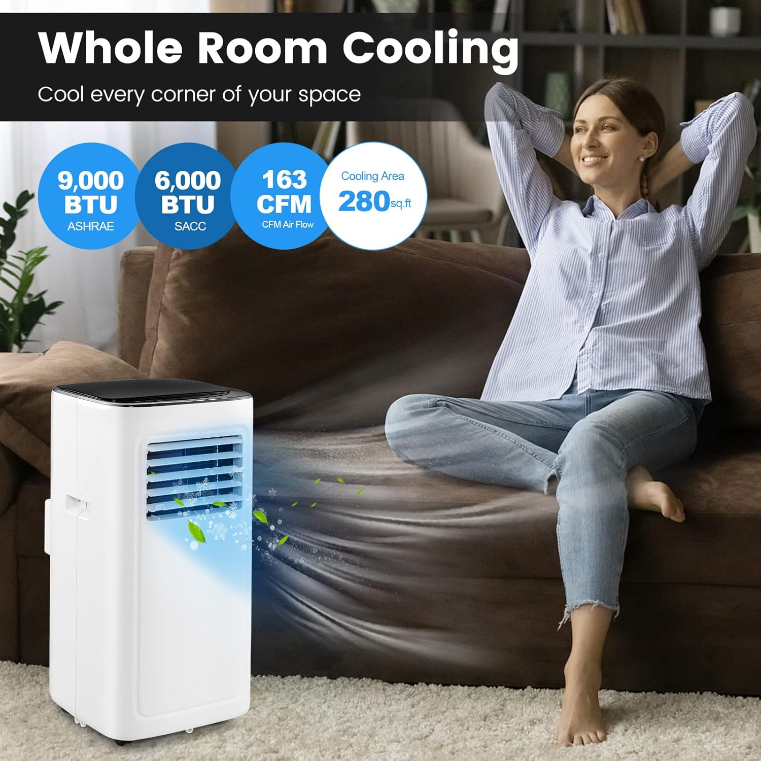 PETSITE 9000 BTU Portable Air Conditioner, 3-in-1 AC Cooling Unit with Remote Control, Dehumidifier, 24H Timer, Stand up Air Conditioner Cools Rooms up to 280 Sq.Ft, Window Kit Included