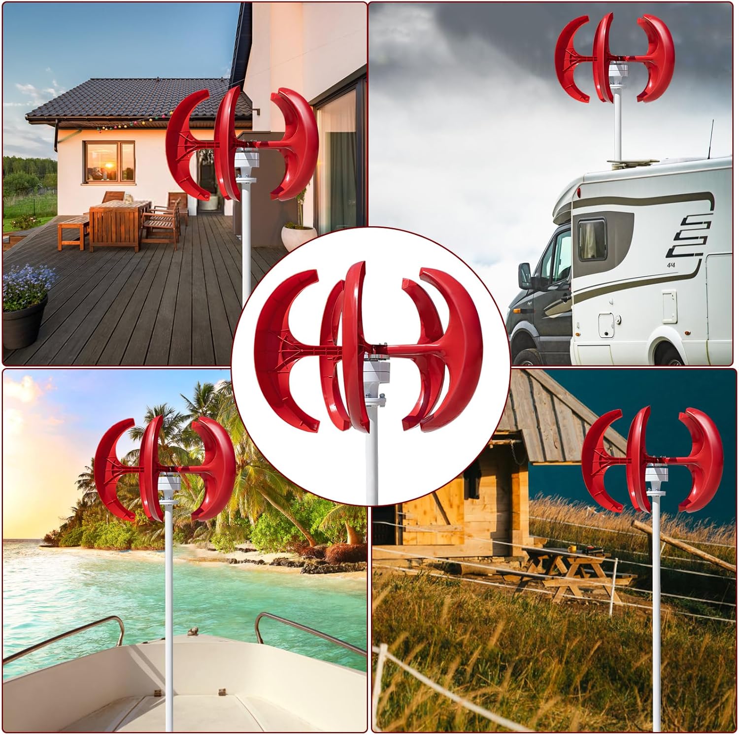 1000w 12v/24v Wind Turbine,5-Blade Lantern Wind Turbine Generator Kit,Starting Wind Speed: 2M/S,Vertical Wind Turbines,Electromagnetic Electricity Producer Equipment (1)