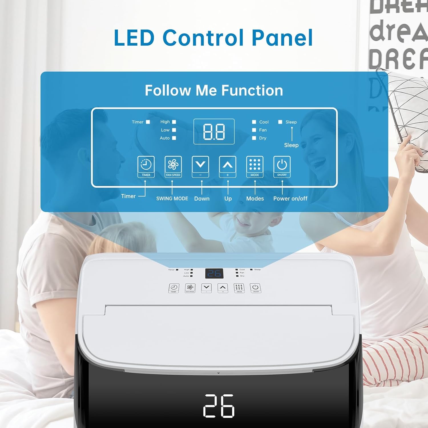 12,000 BTU Portable Air Conditioner Smart AC Unit for Rooms Up to 550 Sq Ft With Remote Control 24H Timer Dry and Fan Modes Quiet Cooling and Drain-Free Window Installation Kit