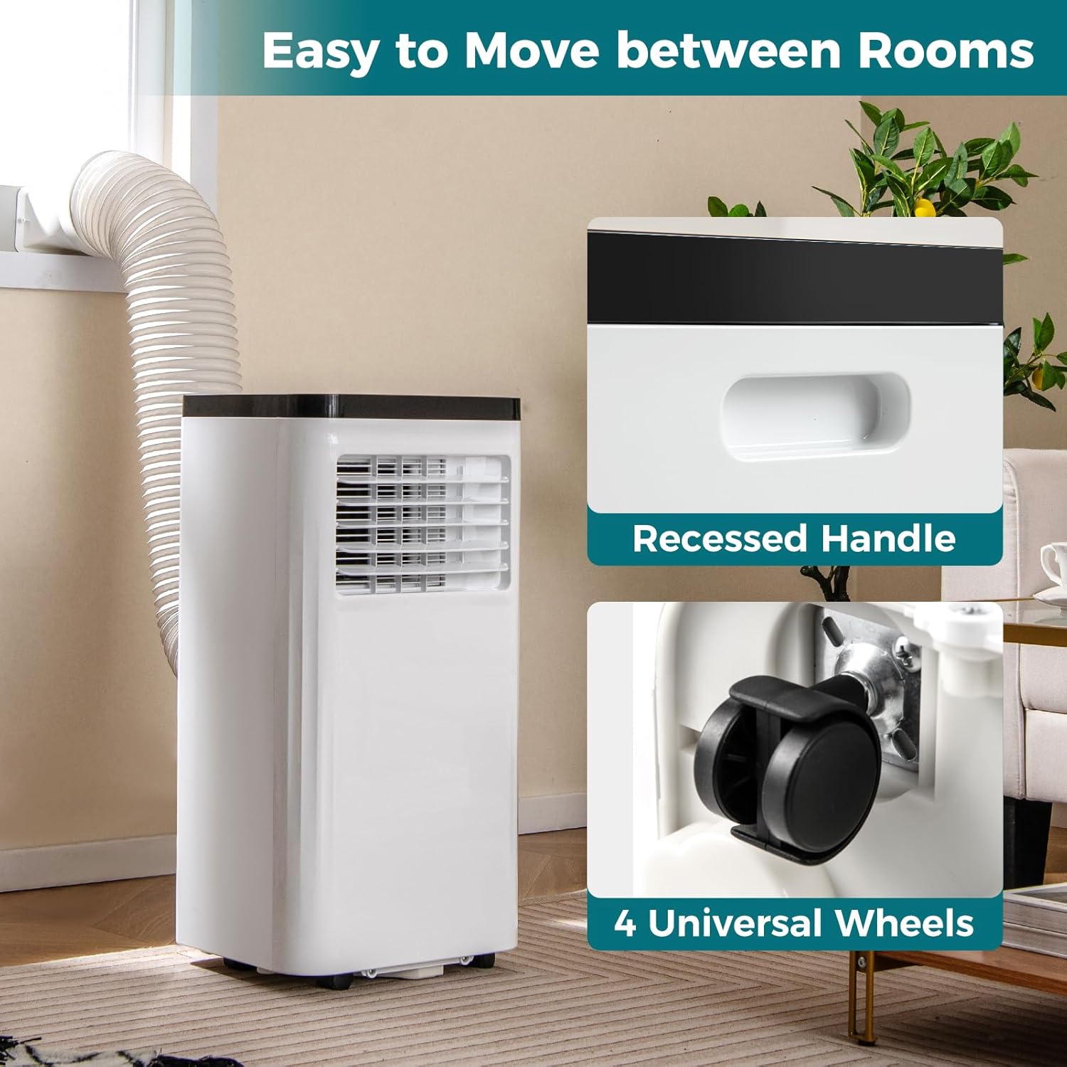 GOFLAME 8000 BTU Portable Air Conditioner, 3-in-1 AC Unit w/Dehumidifier, Cool, Fan, 350 Sq.FT Cooling, Air Cooler with Control Panel & Remote Control, Sleep Mode & 24H Timer, Window Kit Included