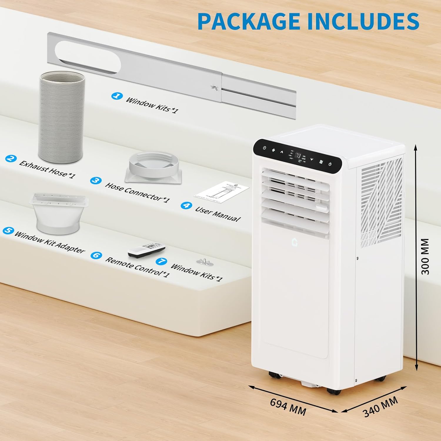 GarveeHome 10,000 BTU Portable Air Conditioner with 3 in-1 Cooling, Dehumidifier & Fan, Covers Up to 450 Sq.Ft, 24-Hour Timer, Remote Control Included, Ideal for Bedrooms，White+Black Top Cover