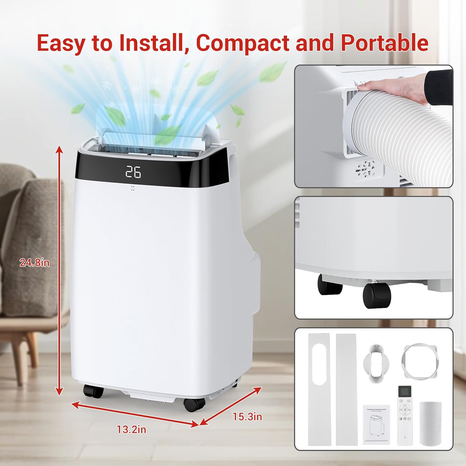 10000BTU Portable Air Conditioner, 450 Sq. Ft Coverage, 3-in-1 Floor Standing Cooling, Fan & Dehumidifier, with Digital Display, Remote Control, 24H Timer, Sleep Mode