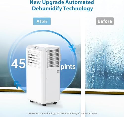 Portable Air Conditioners, 8000 BTU Portable AC for Rooms Up to 350 Sq.Ft. 3-In-1 Unit with Cooling, Dehumidifier, 3-Speed Fan, 24-Hour Timer, Remote, and Quiet Operation, Ideal for Bedrooms, White
