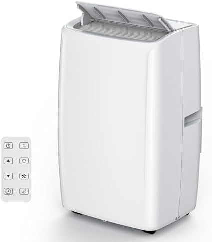 12,000 BTU Portable Air Conditioners, Cools Up to 550 Sq.Ft, Auto-Evaporation Low Noise, 3 in-1 Portable AC Unit with Remote Control Fits for Large Room, Office, Garage, White