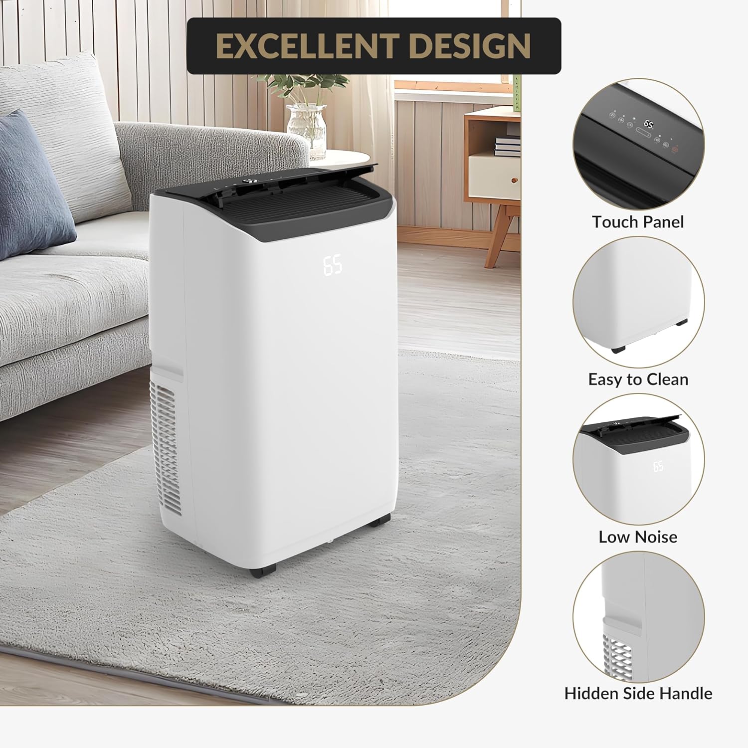 14,000 BTU Portable Air Conditioner with Built-in Dehumidifier & Remote Control – Quiet AC Unit Cools Rooms Up to 750 Sq Ft, Easy Mobility for Bedroom, Office, Apartment(Black cover)