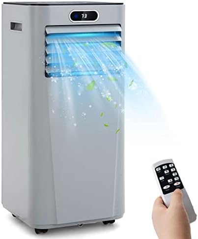 LDAILY Portable Air Conditioner, 8000 BTU for Rooms up to 230 sq.ft, 3-in-1 Evaporative Air Cooler w/Dehumidifying Fan & Remote Control, Sleep Mode, 24H Timer & LED Display (10000 BTU, Grey)