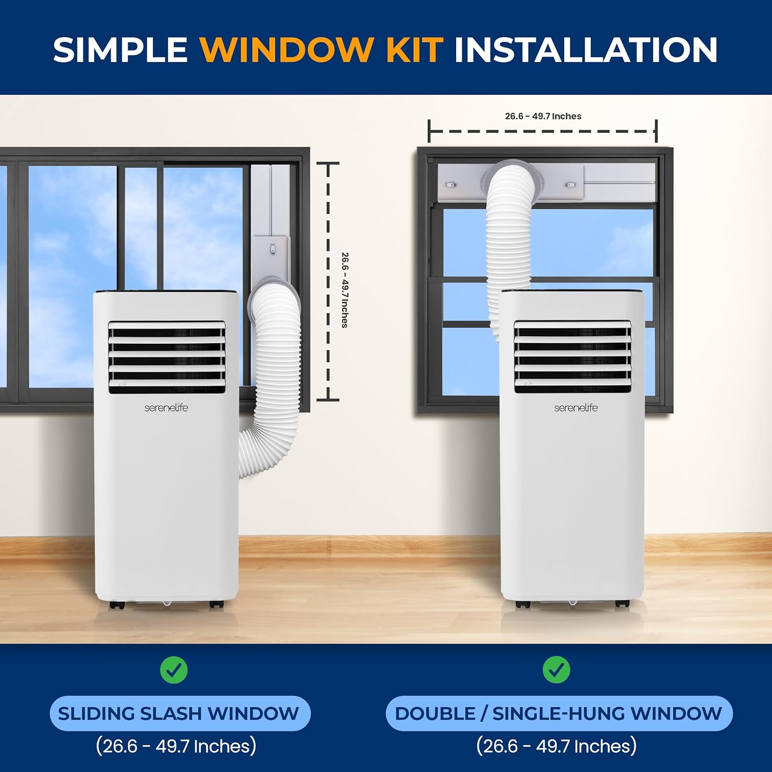 SereneLife Portable Air Conditioner 10000 BTU - 3-in-1 Compact Standing Air Conditioner for Room Up to 320 Sq. Ft. - Floor AC Unit with Remote Control - Universal Casters, Window Mount Kit