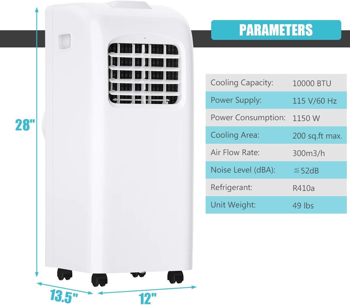 COSTWAY Ashrae 8000 BTU Portable Air Conditioner with Remote Control, Energy Efficient for Rooms Up to 400 Sq. Ft, Cooling, Dehumidifying, Fanning, Sleeping Mode, Time Settings, Clear LED Display