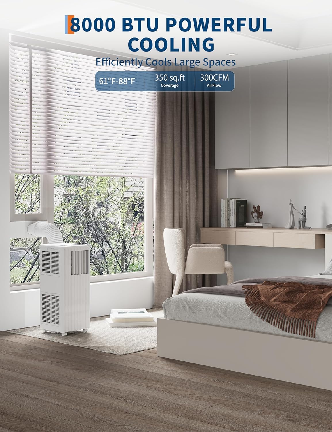 Ultra-Quiet 3-in-1 Air Conditioner with Dehumidifier & Fan for Room Cooling Up to 350 Sq.Ft, Energy Efficient with Remote Control