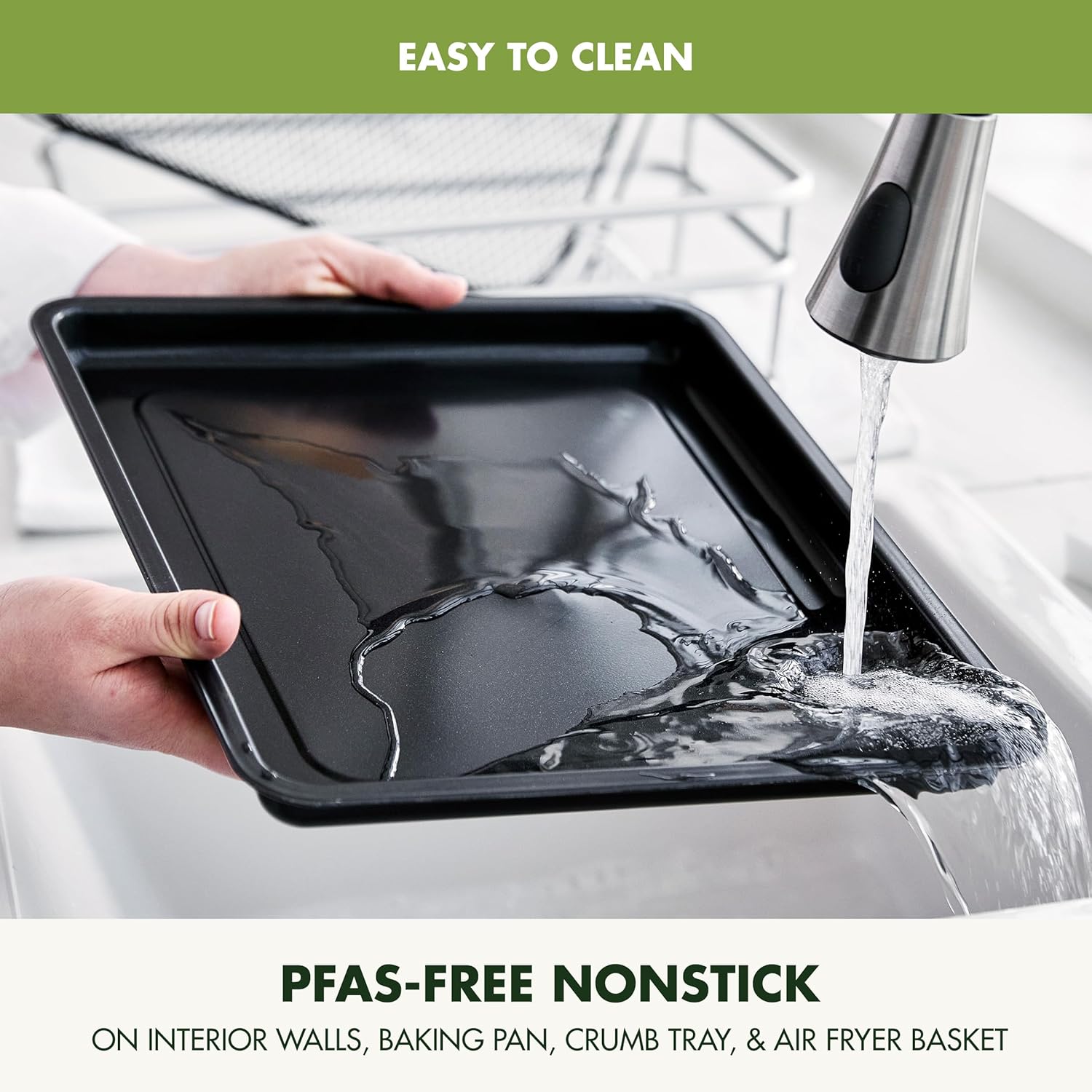 GreenPan Bistro Stainless Steel 9-in-1 Air Fry Oven, Nonstick Baking Pan, Stainless Steel Rack, and Basket, Fast Heating, Multifunction Presets, Cool-Touch Handle, PFAS-Free, Easy Cleanup Crumb Tray