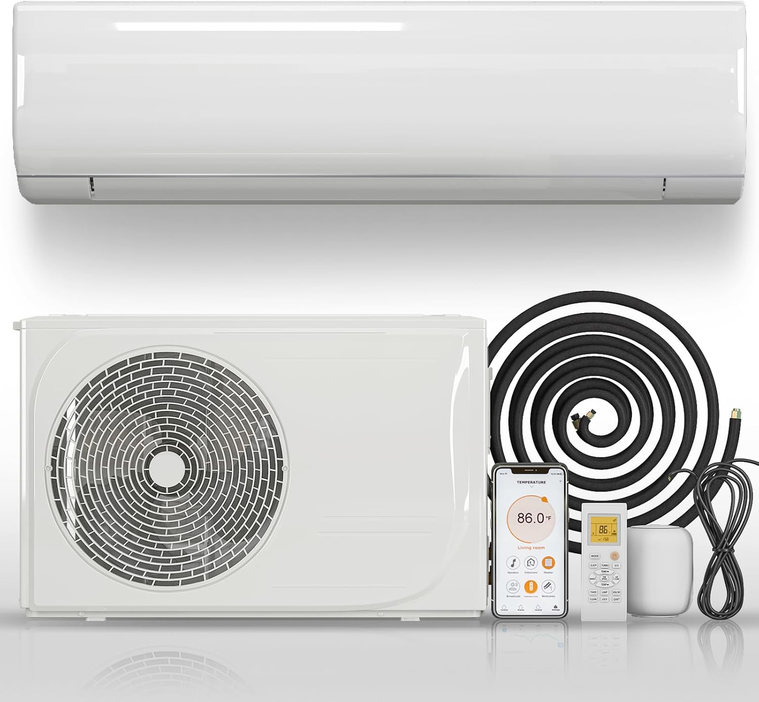 TABU 12000BTU Mini Split Air Conditioner with Heater, 110-120V 19 SEER2 Wall-Mounted Ductless AC& Heat Pump, Energy Saving, Inverter, WIFI Enabled,Cools Rooms up to 750 Sq.Ft