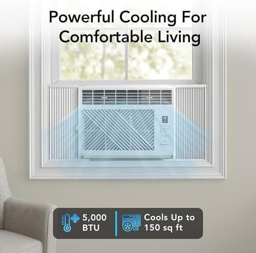 Comfort Zone Window Mounted Room Air Conditioner with Remote Control, 5,000 BTU, Digital Display, 4 Speed Settings, 4 Mode Settings, 24-Hour Timer, Sleep Setting, and Eco Mode