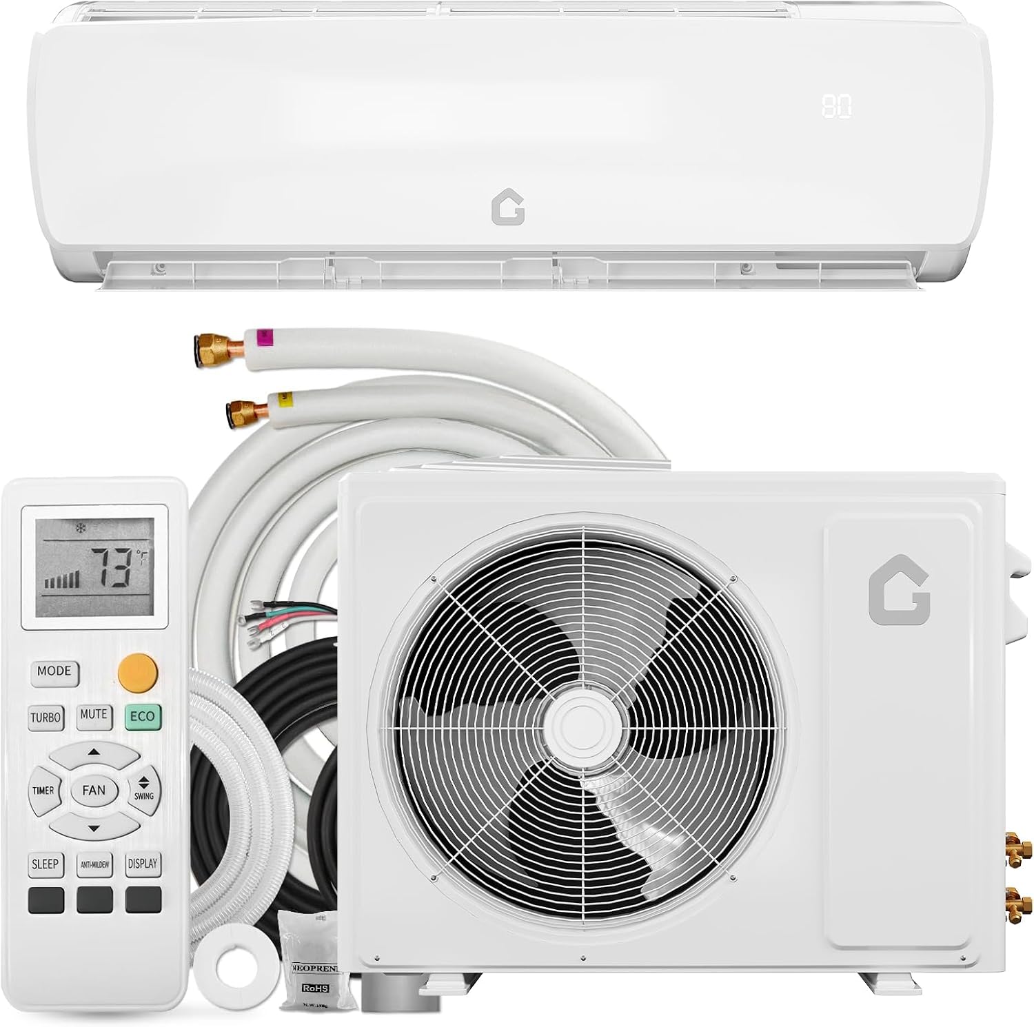 Garvee 9000 BTU Mini Split AC/Heating System, 19 SEER2 Inverter Split System Air Conditioners, Ductless Wall Mount Heat Pump, AC Unit Cool Up to 450 Sq. Ft, Installation Kits, 115V