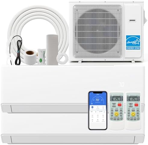 SIMOE 36,000 BTU, Installation Kit, Dual 2 Zone Mini Split Air Conditioner, Wifi-Enabled 23 SEER2 9K BTU+ 12K BTU, Ductless Wall Mounted Inverter, 208-230V, Multi Zones Heat Pump Full Set