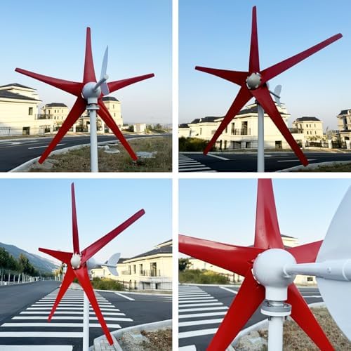 800W-1200W Wind Turbine Generator Kit - 12V/24V/48V, MPPT Controller, 5 Red Blades, Low Starting Wind Speed 2.5m/s, Ideal for Home Power Generation, 1000W Output