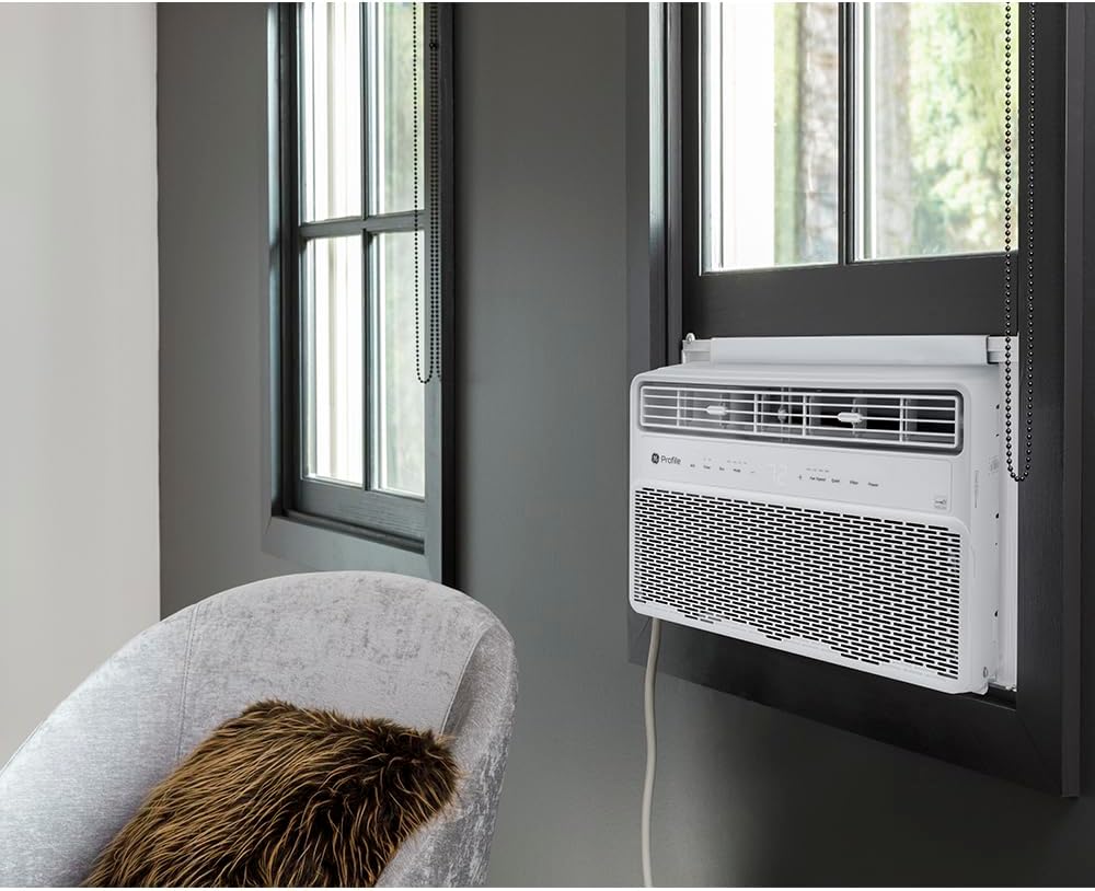 GE Profile Inverter Window Air Conditioner Unit 8,000 BTU with Energy Efficient AC Cooling up to 350 sq ft., Ultra Quiet, SMART Home Capable, Includes Remote and Install Kit, White