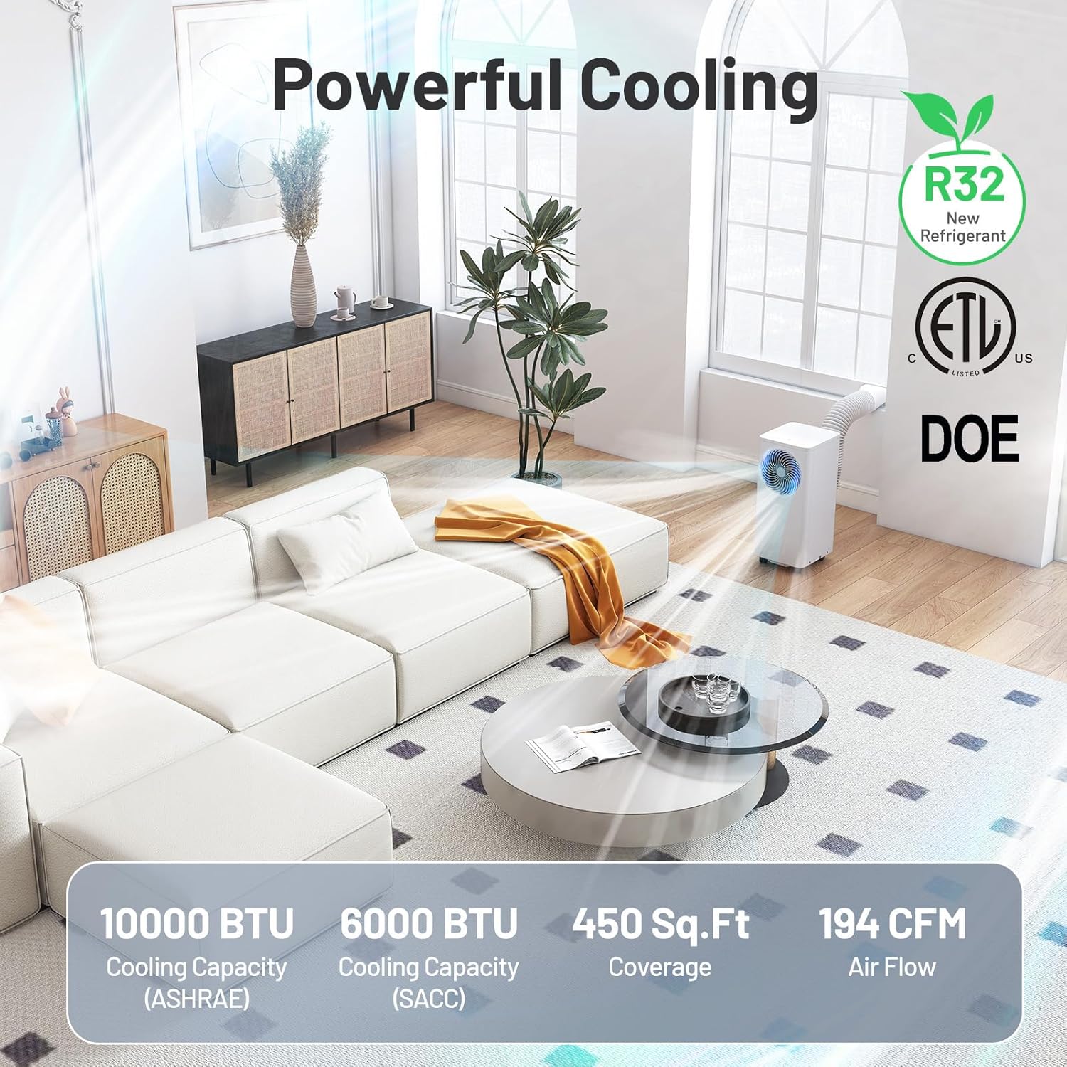 ARLIME 10000 BTU Portable Air Conditioner for Room up to 350 Sq.Ft, 3-in-1 Stand up AC Unit w/Dehumidifier, Fan, Sleep Modes, 24H Timer, Remote Control, Window Installation Kit Included (10000 BTU)