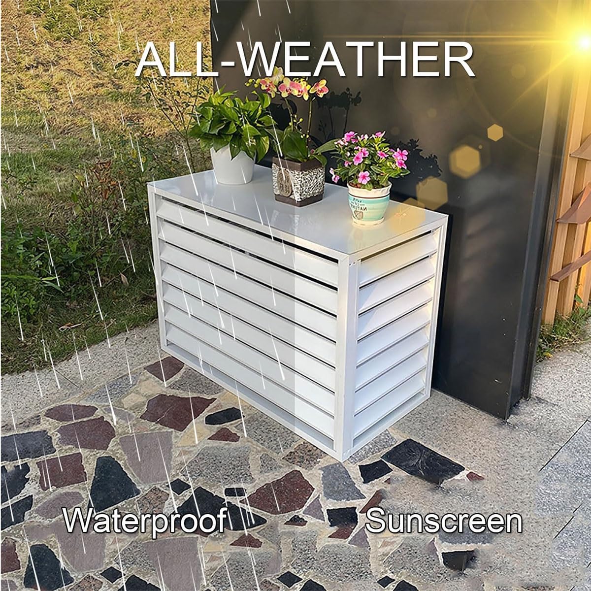 Air Conditioner Fence Air Conditioner Covers for Outside Units, All Weather Anti Theft AC Aluminum Condenser Protective Cover(Brown,110cm)