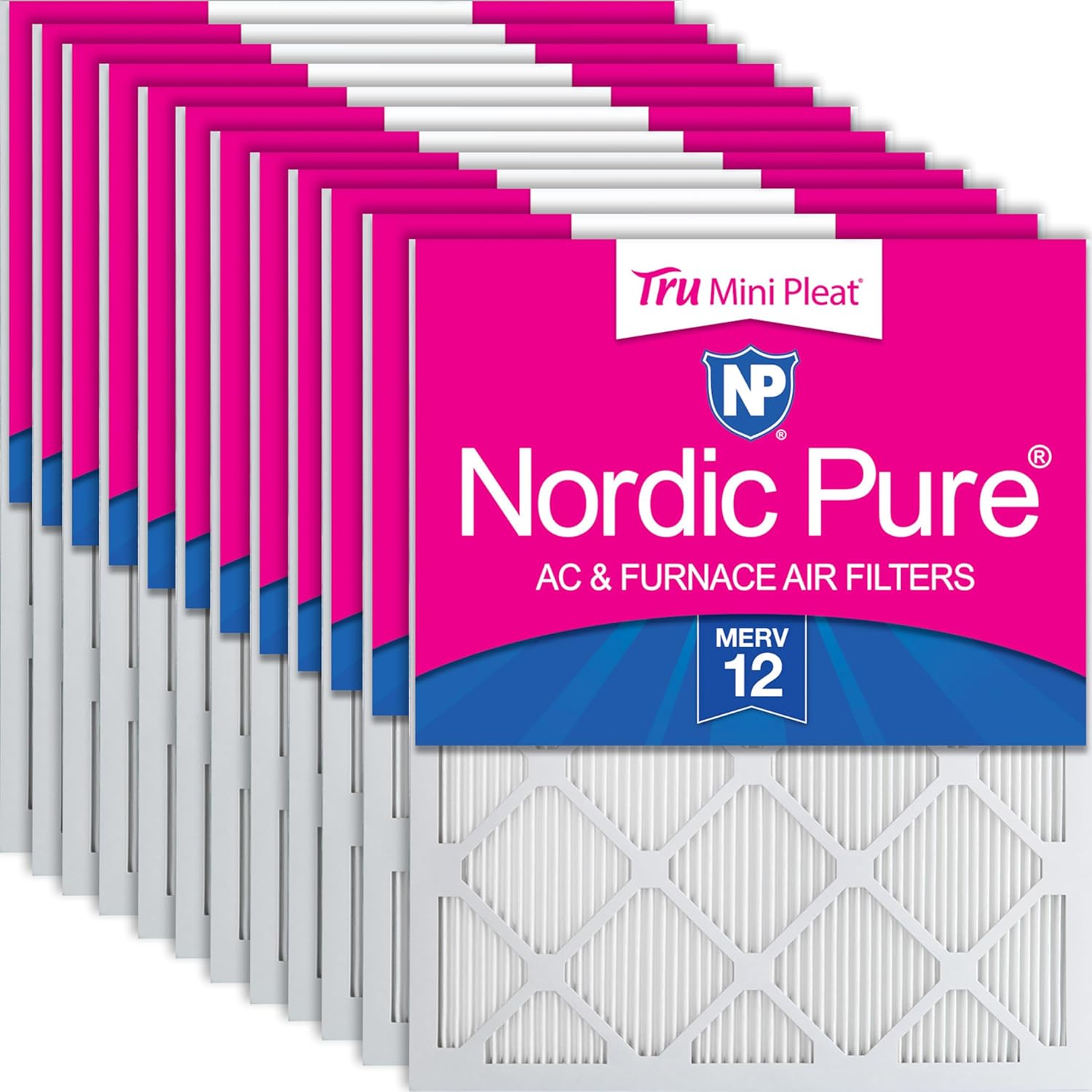 Nordic Pure 20x24x1 (Actual Size: 19 1/2 x 23 7/16 x 3/4) Tru Mini Pleat MERV 12 AC Furnace Air Filters – 2.5X More Media for Longer-Lasting, High-Efficiency Filtration - 12 Pack