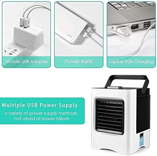 Portable Air Conditioner 3 Speeds Personal Air Conditioner Fan with Ice Tray Noiseless Evaporative Air Cooler for Home Office Room Desktop (White)