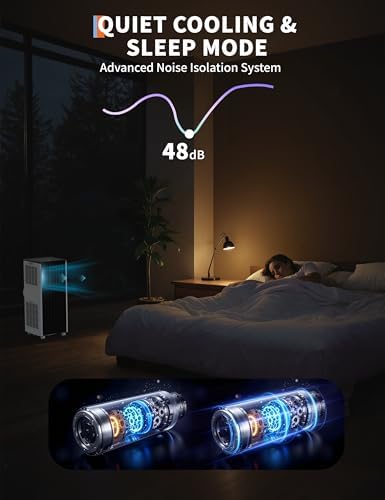 Portable AC 8000 BTU Air Conditioner, Cools 350 Sq.Ft Room, with Fan & Dehumidifier, Remote Control, 24H Timer, Auto Swing, Easy Setup for Home, Bedroom, Office, Living Room Use, Black Top