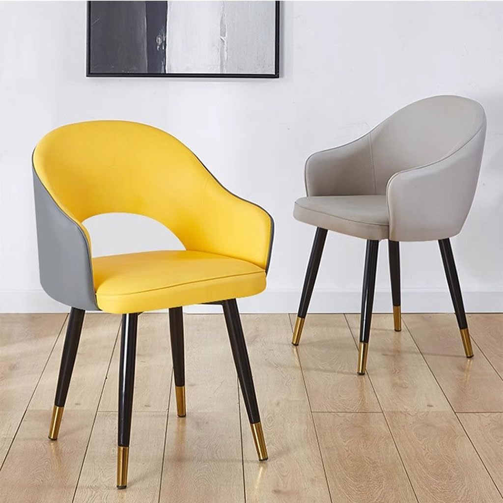 AYARNA Kitchen Dining Chairs Wear Resistant Leather Modern Living Dining Room Accent Arm Chairs Carbon Steel Legs Office Lounge Chair(Yellow+Grey)