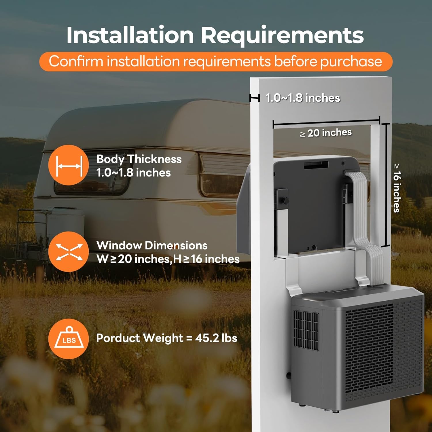 FOGATTI RV Window Air Conditioner, 6500 BTU Cools up to 120Sq.ft, 4-in-1 U Shaped AC Unit with Remote Control, Suitable For RV and House-workshop, included Window Installation Kits (Silver Grey)
