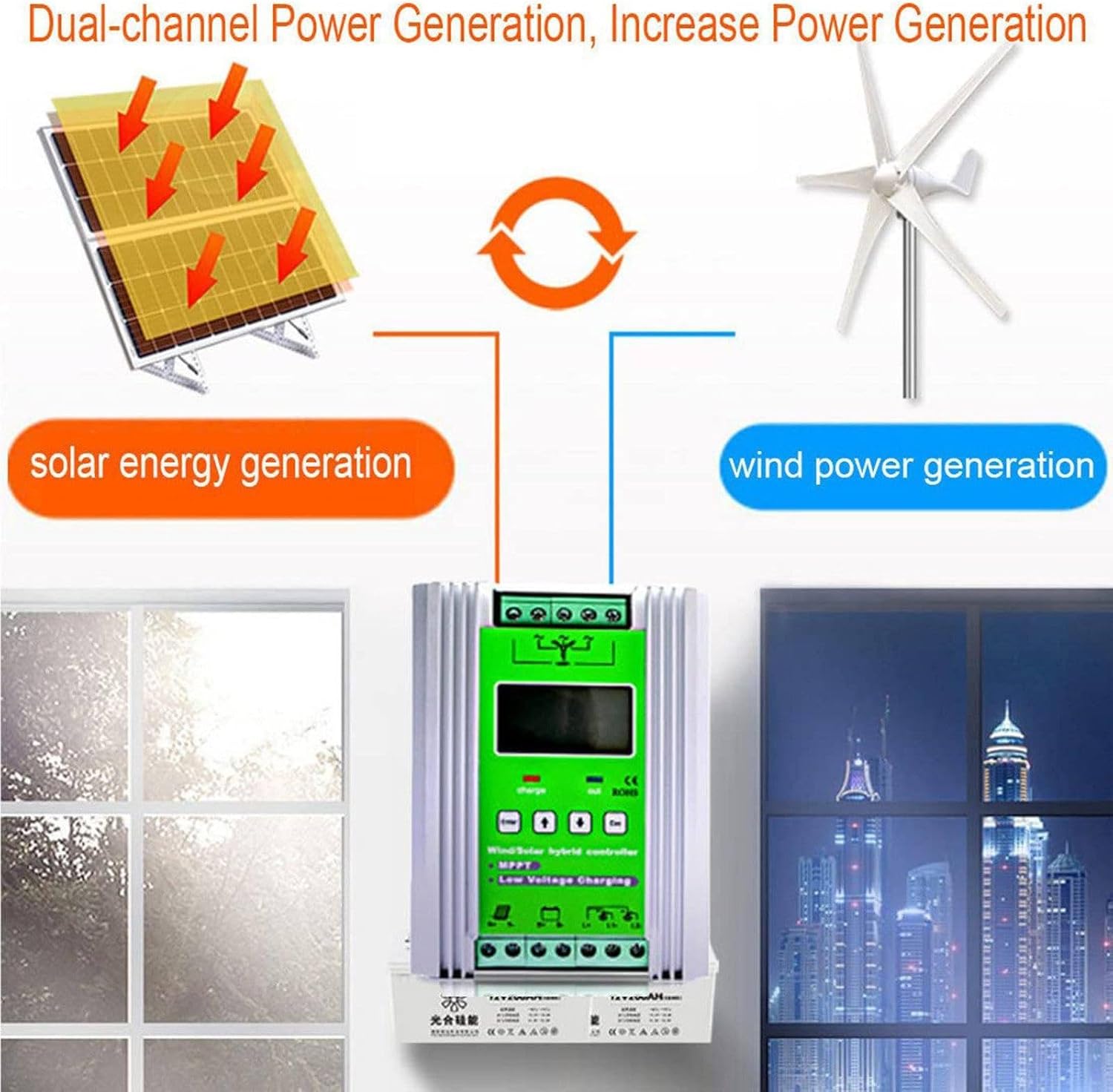 Wind Charger,Wind Charge Controller,LCD Energy Char-ge Controller,2000W-12000W Wi-nd Solar Hybrid Char-ge Con-Troller,Wi-nd Turbine Battery Char-ger,for W-ind, Solar Panel 12V-24V-10000W
