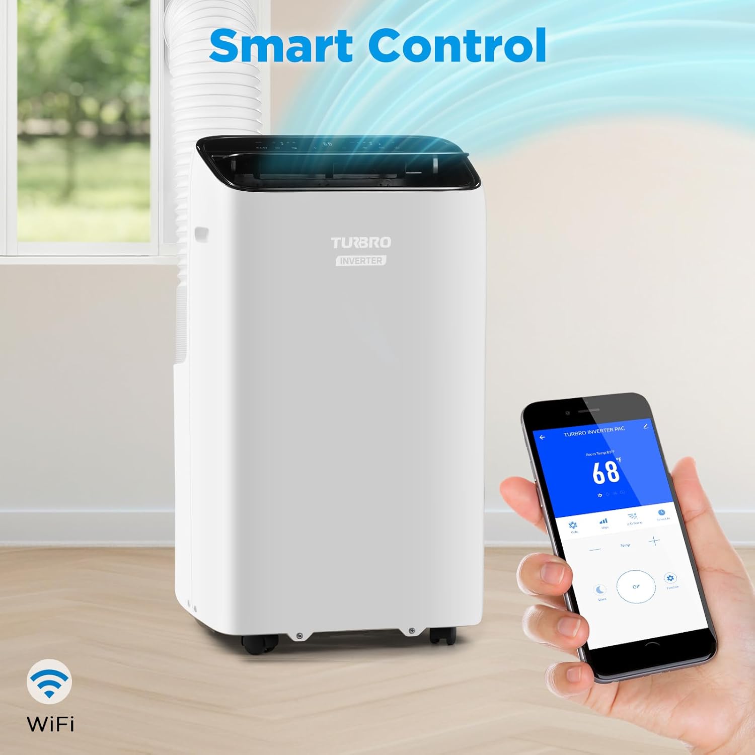 TURBRO Greenland 14,000 BTU Inverter Portable Air Conditioner, High Efficiency, Quiet Operation, Cools Up to 600 Sq. Ft., Dehumidifier & Fan, with Remote, WiFi, and Alexa/Google Assistant