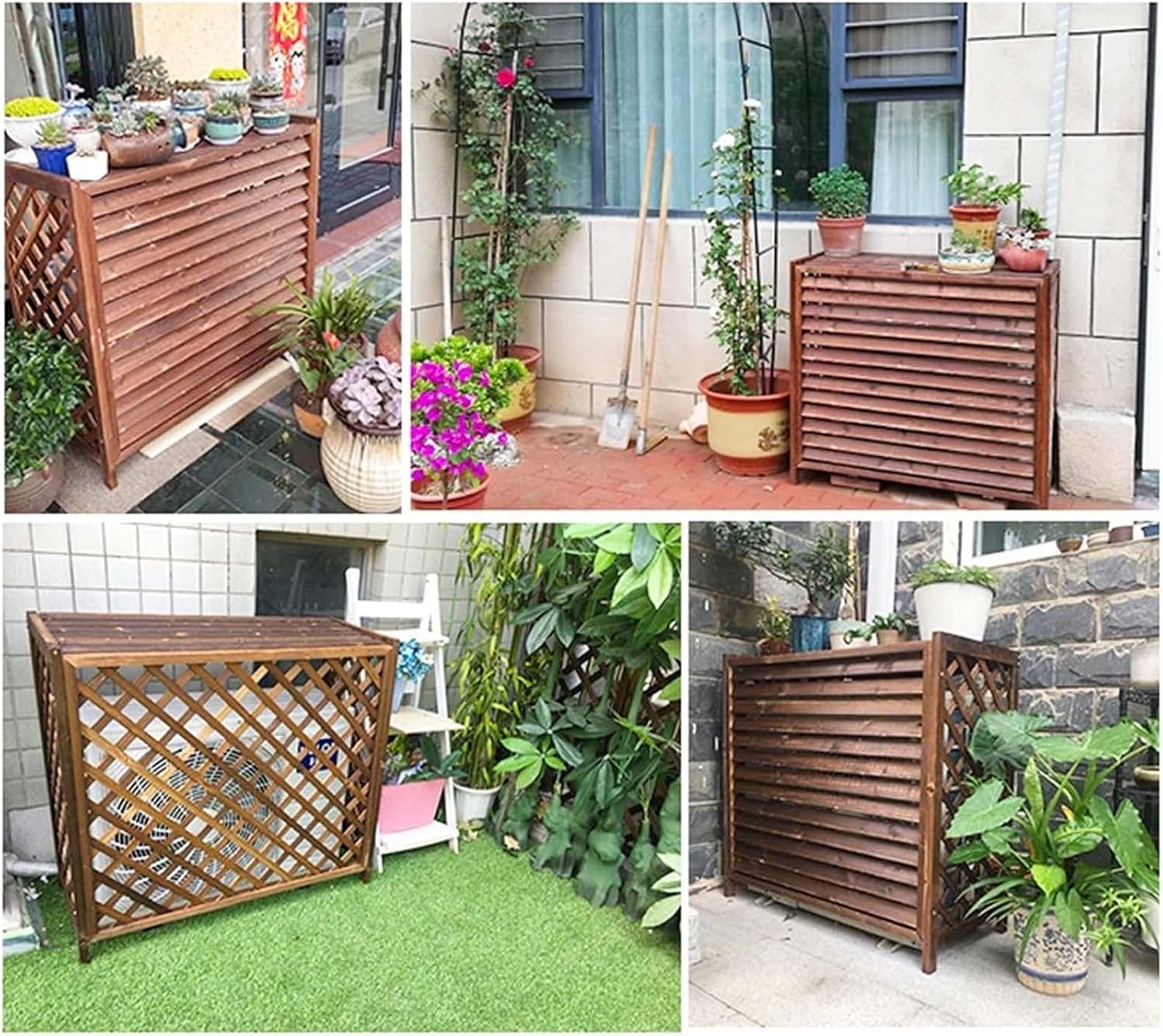 Weatherproof Air Conditioner Fence Screen Air Conditioner Rack Outdoor Radiator Covers, Solid Wood Cover Outdoor Plant Rack, Brown Grid Conditioning Shell Blinds Outer Cover Louvered ( Size : 120x57x1